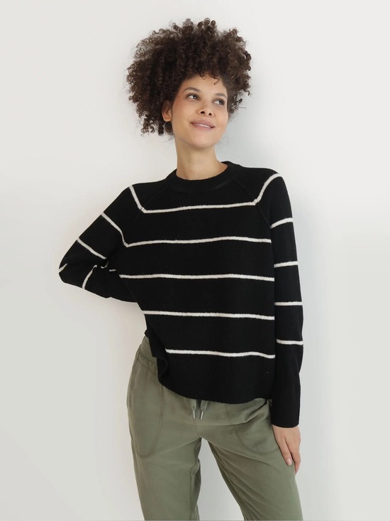 aerie Sweaters - aerie Black Crewneck Sweater with White Stripes